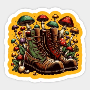 Camping boots with mushrooms Sticker